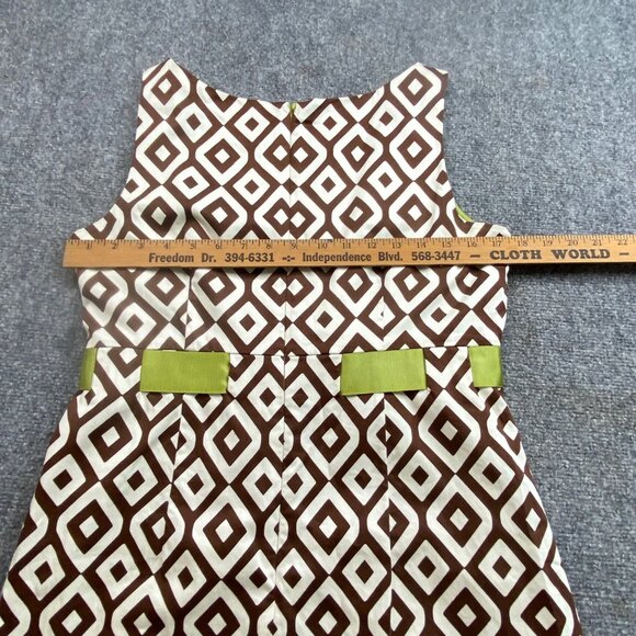 Jessica‎ Howard Dress Womens 12P Sleeveless Brown Geometric Green Ribbon Belt - Picture 9 of 11